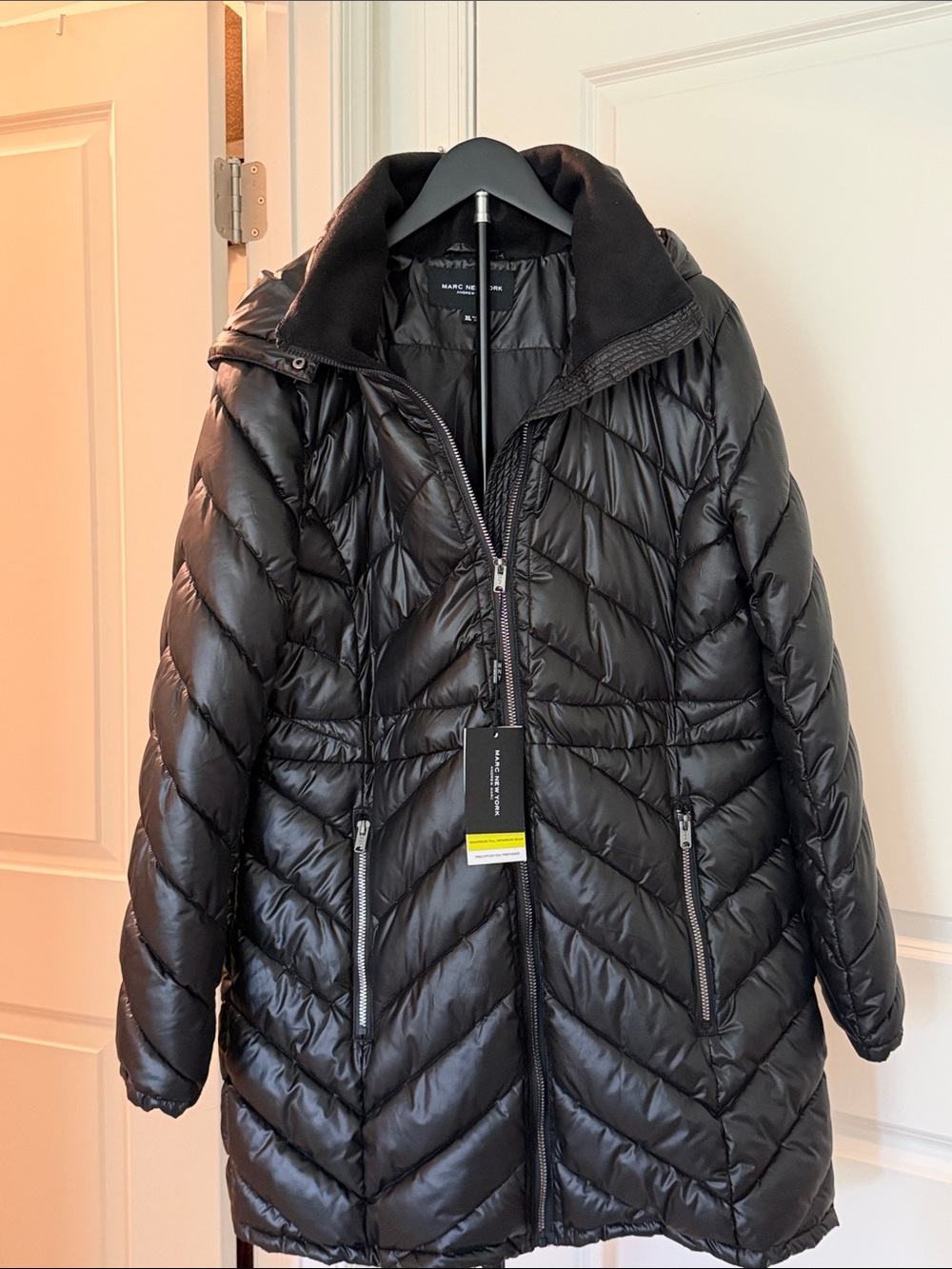 Marc New York Black Quilted Chevron Long Puffer Jacket